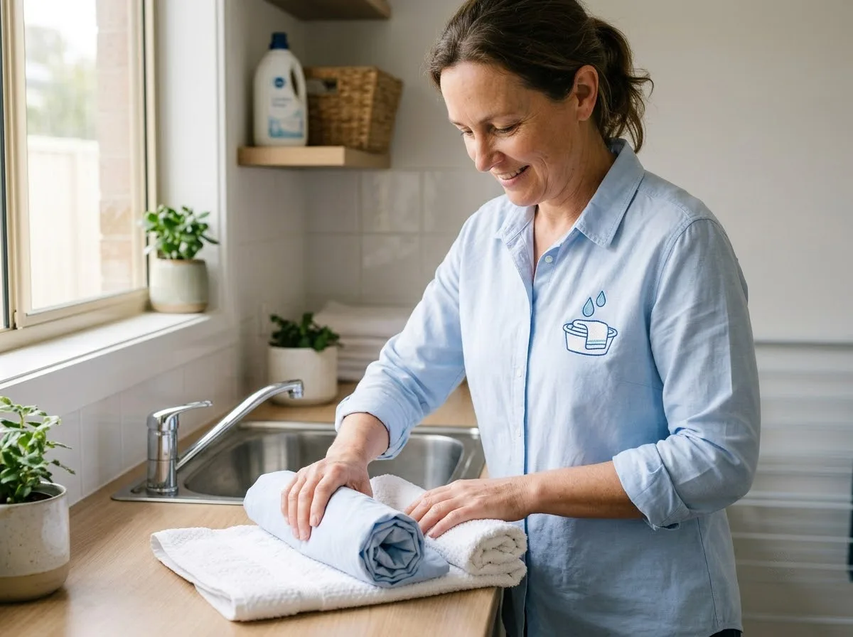how to care for embroidered cotton shirts — in-use lifestyle photo