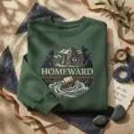 Homeward Embroidered Sweatshirt - Greek Epic Stormy Sea Design in Forest Green embroidered-sweatshirt