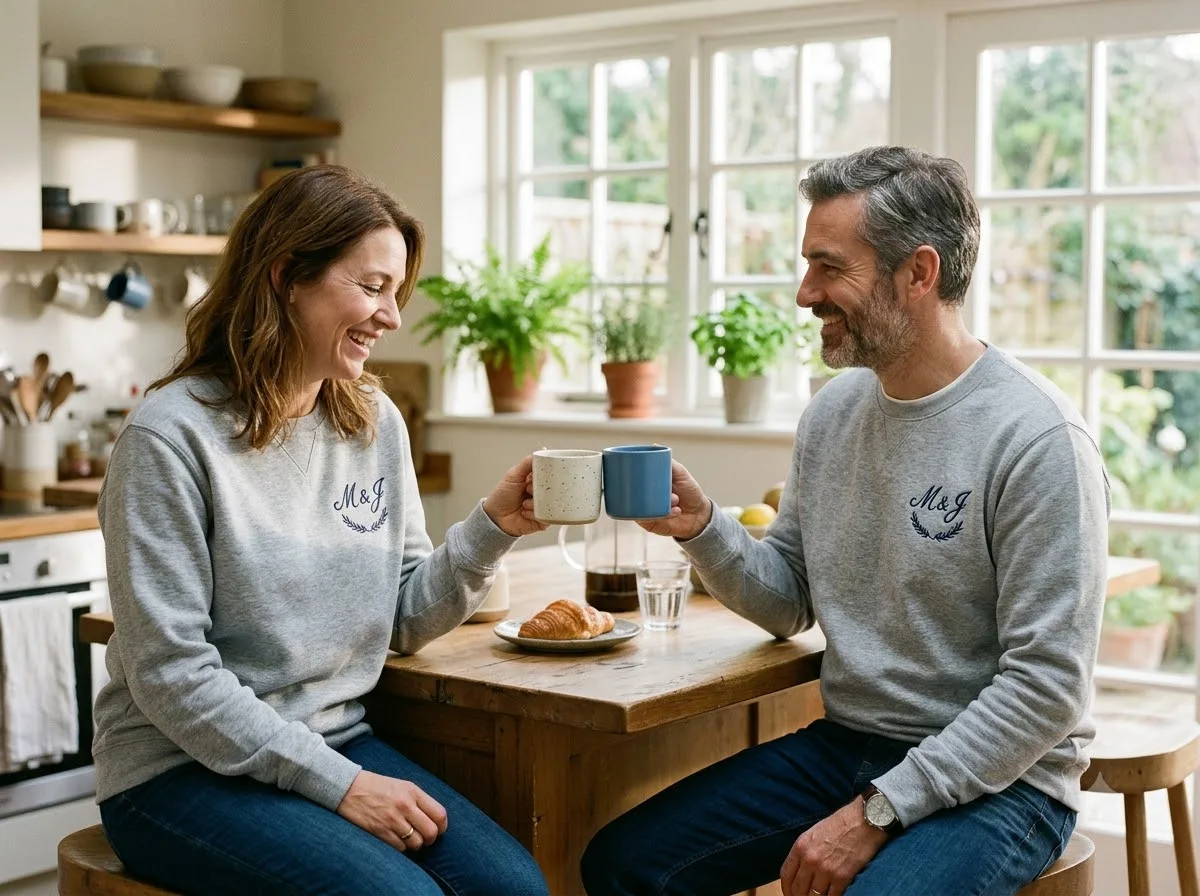 embroidered vs printed gift shirts — in-use lifestyle photo