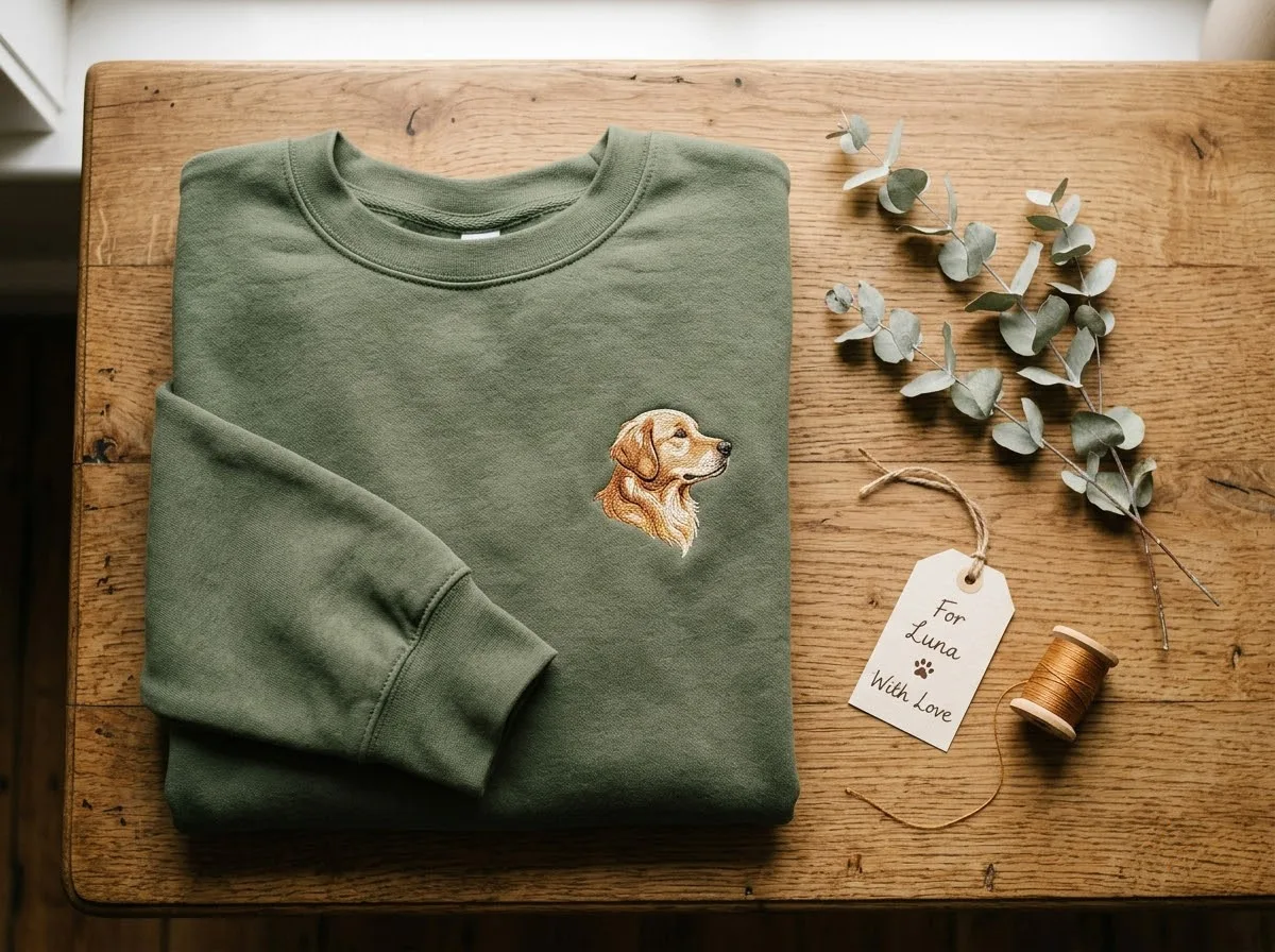 embroidered vs printed gift shirts — styled lifestyle scene