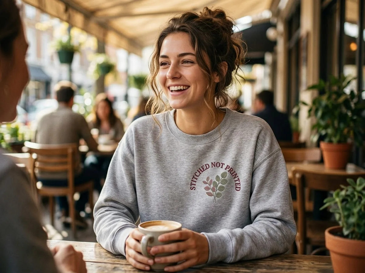 embroidered vs printed gift shirts — lifestyle photo
