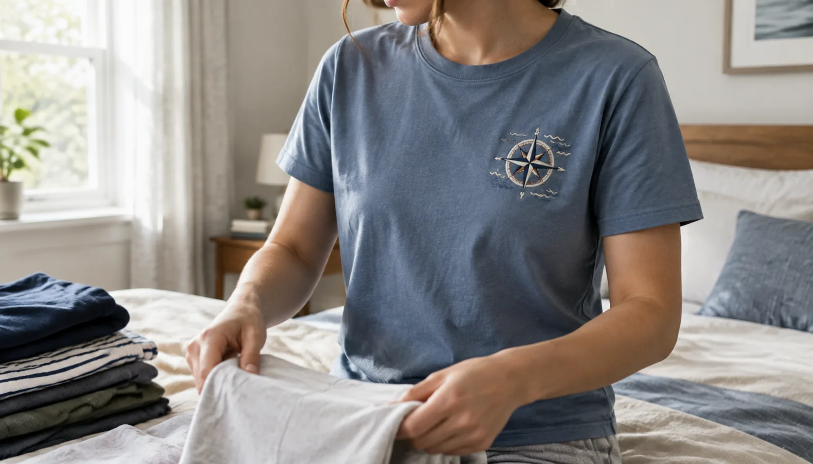 novelty graphic tee fabric fit guide — in-use lifestyle photo
