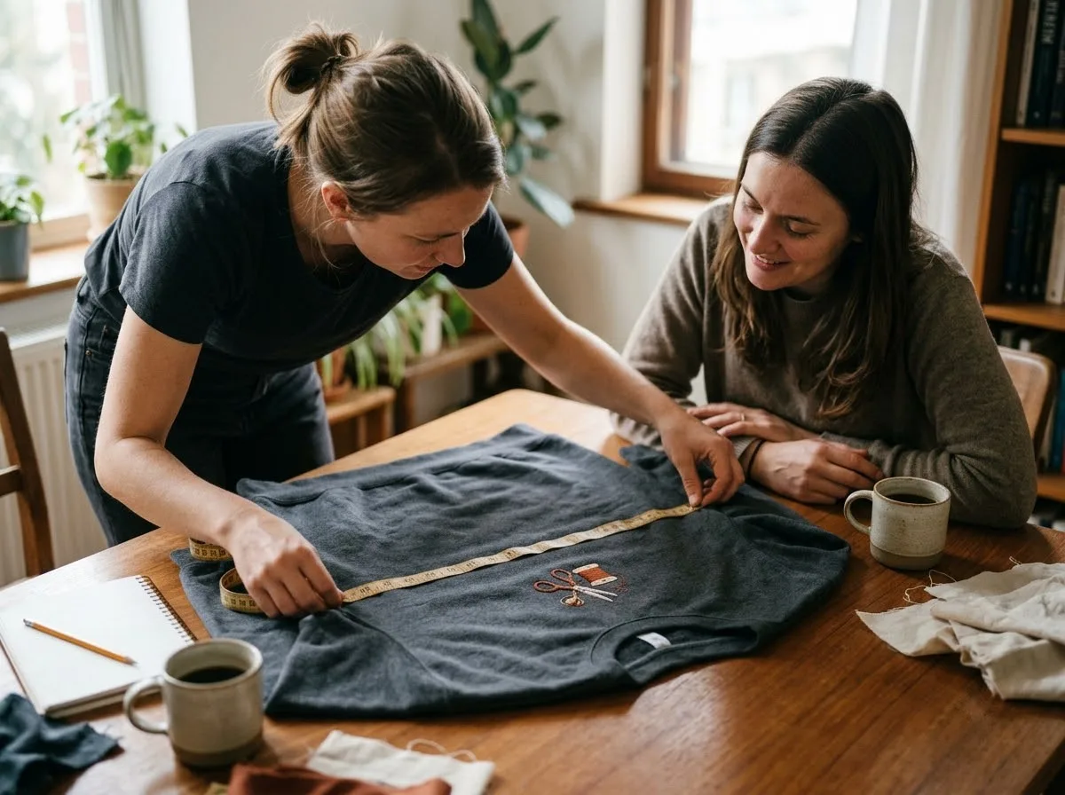 merch clothing size guide — in-use lifestyle photo