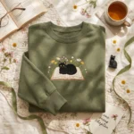 Black Cat Sweatshirt - Book Lover Gift Embroidered Sweatshirt embroidered-sweatshirt